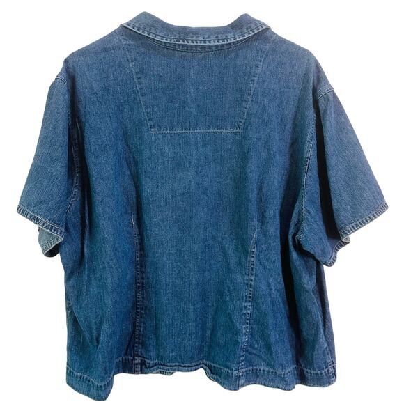 Bill Blass Denim Short Sleeve Button Up V Neck Blouse Size 2X - Picture 2 of 6